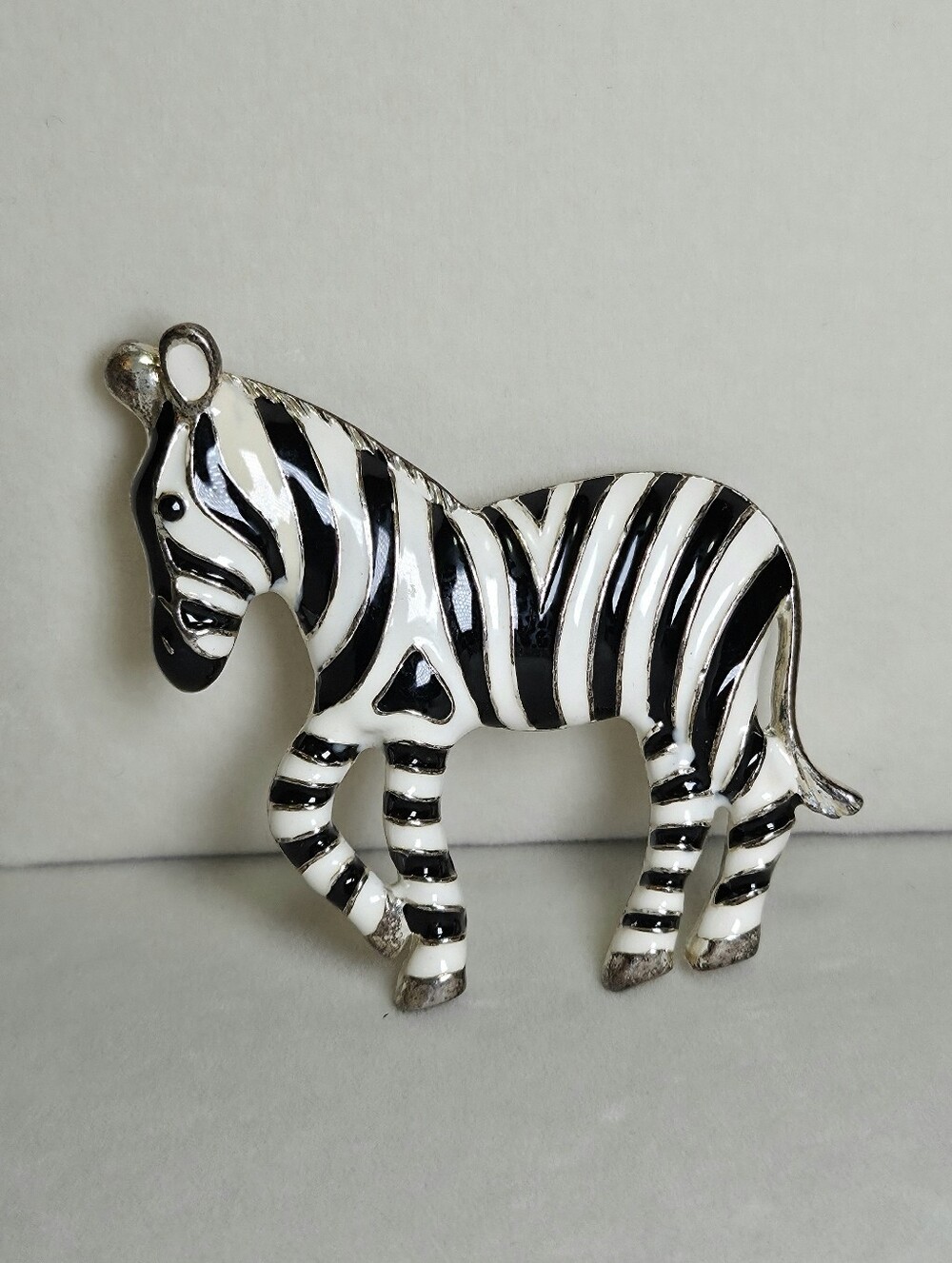 Vintage Liz Claiborne Enamel Zebra Silver Brooch